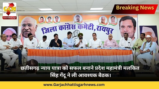 छतीसगढ़ न्याय यात्रा को सफल बनाने प्रदेश महामंत्री मलकित सिंह गेंदू ने ली आवश्यक बैठक।