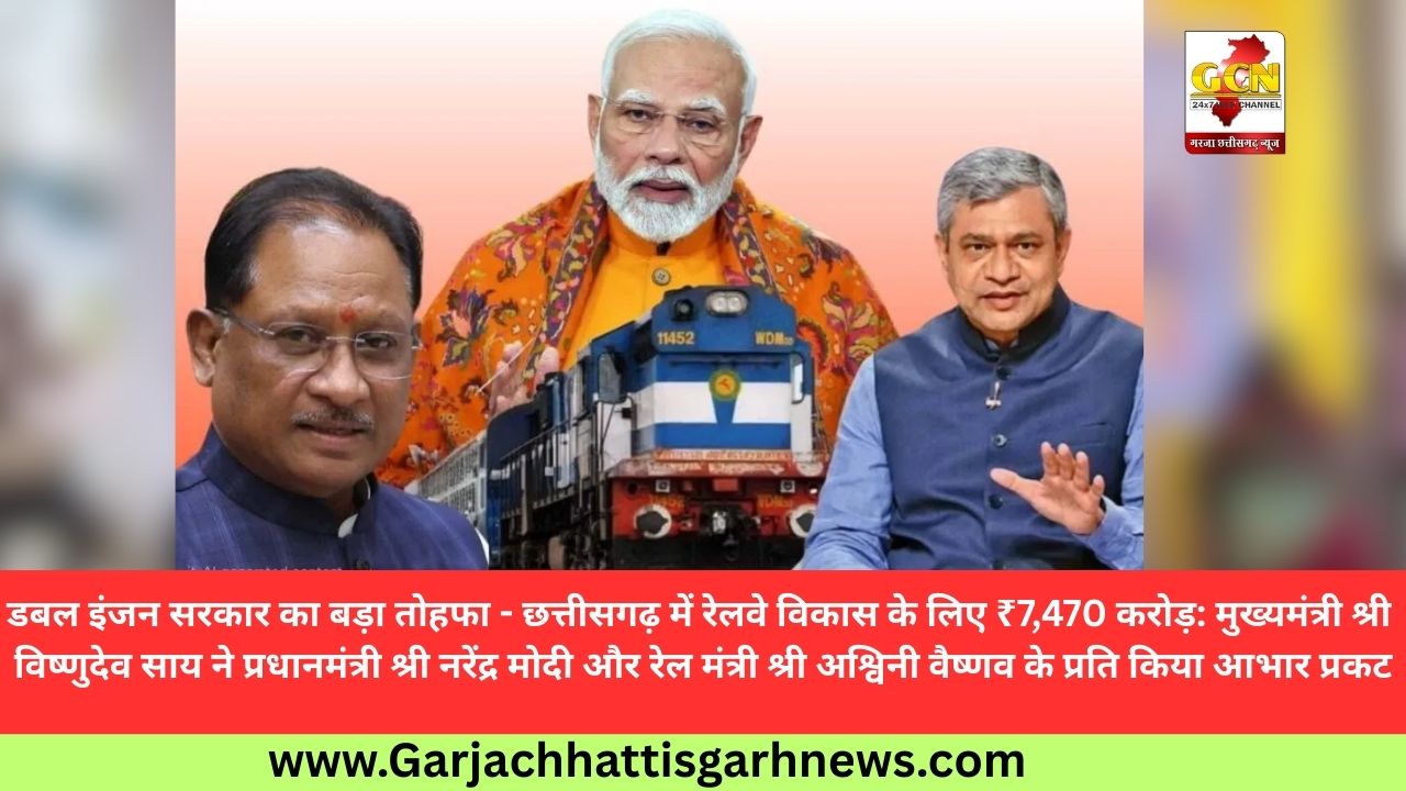 डबल इंजन सरकार का बड़ा तोहफा - छत्तीसगढ़ में रेलवे विकास के लिए ₹7,470 करोड़: मुख्यमंत्री श्री विष्णुदेव साय ने प्रधानमंत्री श्री नरेंद्र मोदी और रेल मंत्री श्री अश्विनी वैष्णव के प्रति किया आभार प्रकट डबल इंजन सरकार का बड़ा तोहफा - छत्तीसगढ़ में रेलवे विकास के लिए ₹7,470 करोड़: मुख्यमंत्री श्री विष्णुदेव साय ने प्रधानमंत्री श्री नरेंद्र मोदी और रेल मंत्री श्री अश्विनी वैष्णव के प्रति किया आभार प्रकट