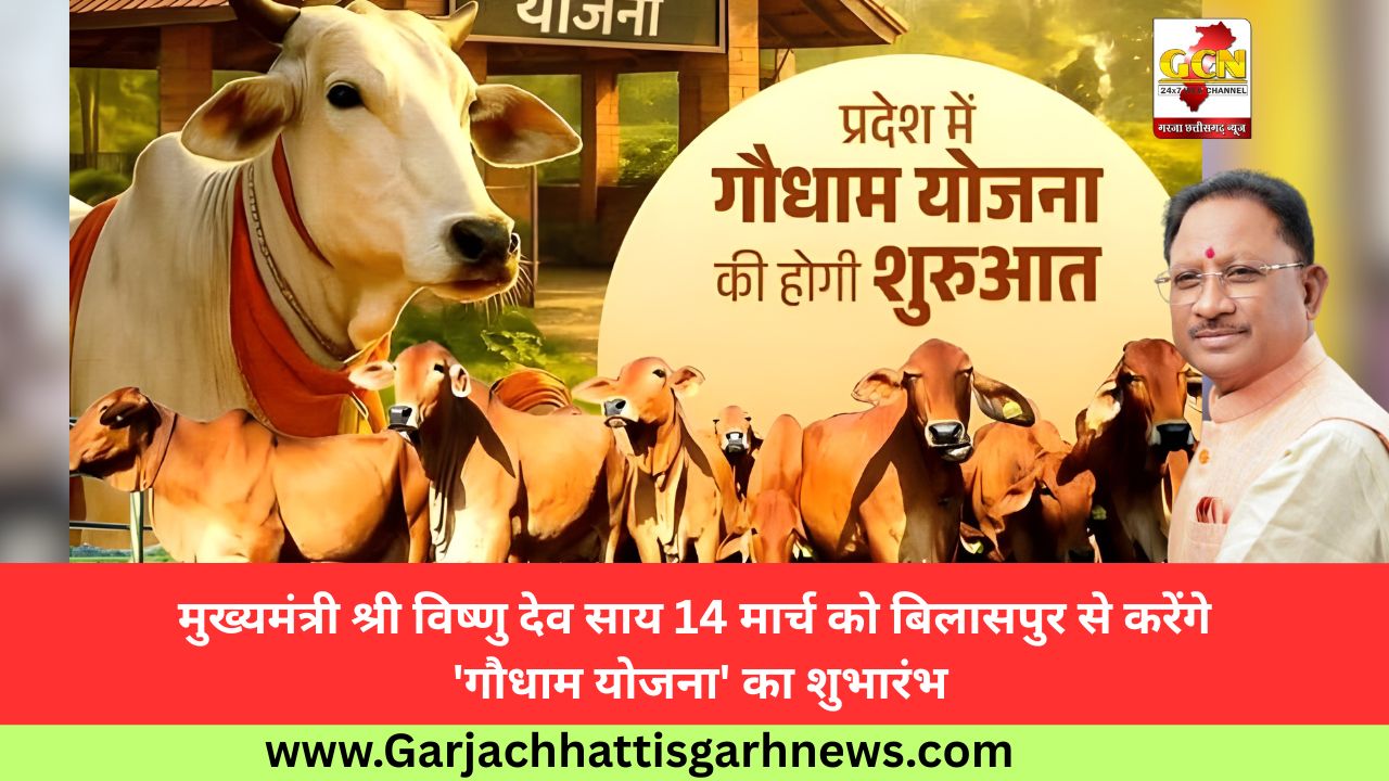 मुख्यमंत्री श्री विष्णु देव साय 14 मार्च को बिलासपुर से करेंगे 'गौधाम योजना' का शुभारंभ मुख्यमंत्री श्री विष्णु देव साय 14 मार्च को बिलासपुर से करेंगे 'गौधाम योजना' का शुभारंभ