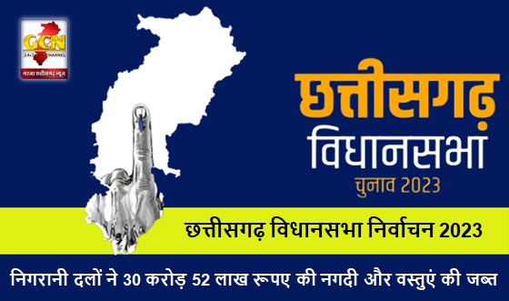 छत्तीसगढ़ विधानसभा निर्वाचन 2023 : निगरानी दलों ने 30 करोड़ 52 लाख रूपए की नगदी और वस्तुएं की जब्त