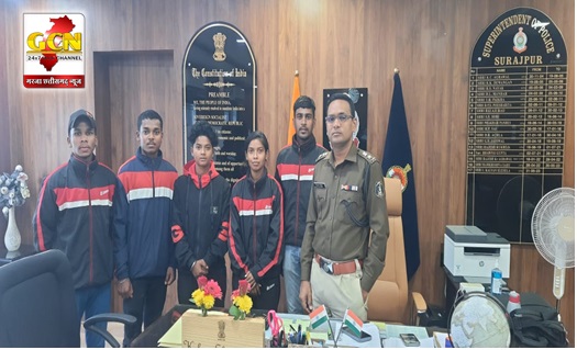 पुलिस अधीक्षक सूरजपुर ने नेशनल प्रतियोगिता में भाग लेने जा रहे खिलाड़ियों का किया उत्साहर्वधन