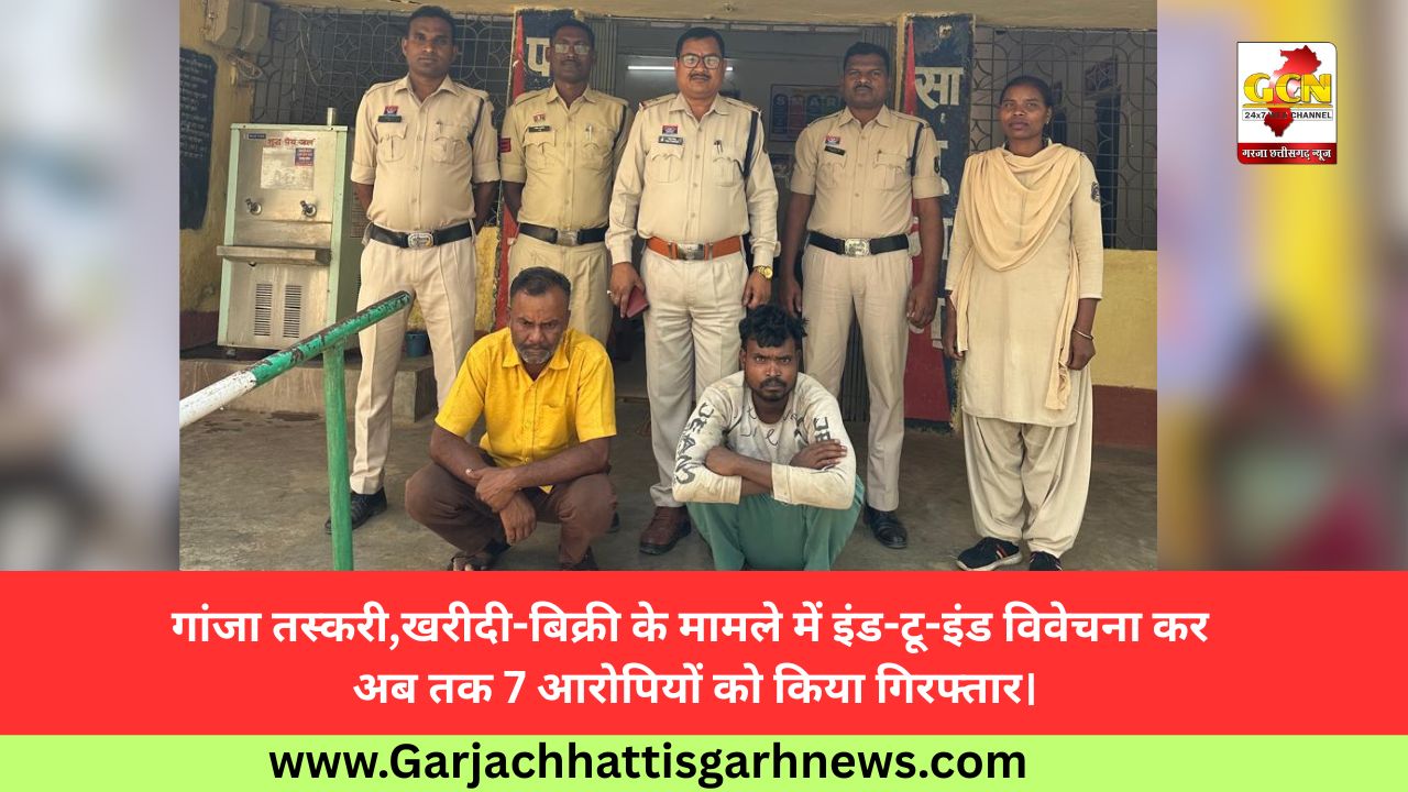 गांजा तस्करी,खरीदी-बिक्री के मामले में इंड-टू-इंड विवेचना कर अब तक 7 आरोपियों को किया गिरफ्तार।