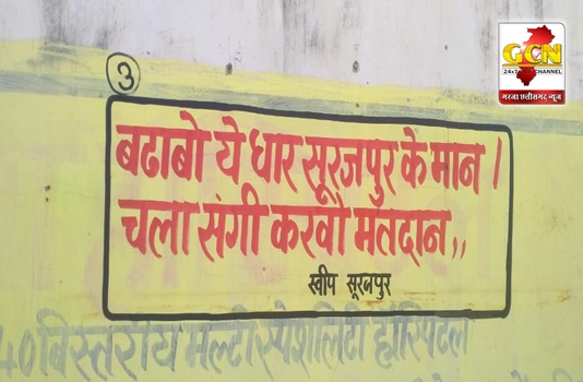 शत प्रतिशत मतदान के लिये दीवारों में लिखे जा रहे हैं मतदान से संबंधित नारे व स्लोगन