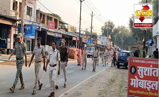 सूरजपुर पुलिस ने विधानसभा क्षेत्र प्रेमनगर, भटगांव व प्रतापपुर में निकाला फ्लैग मार्च